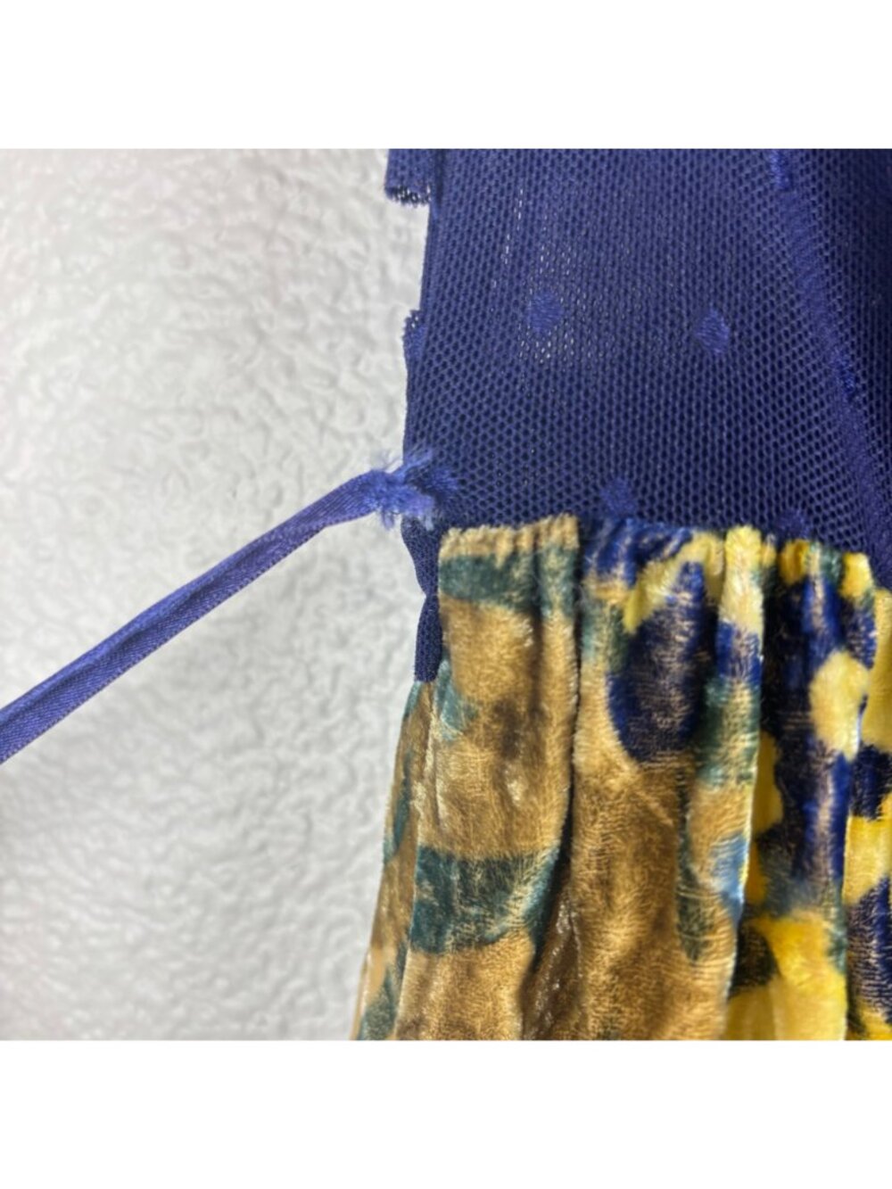 ✨3/$30 Free People XS Vtg Y2K Blue Floral Velvet Midi Dress Ruffle Polka Dot - Picture 3 of 5